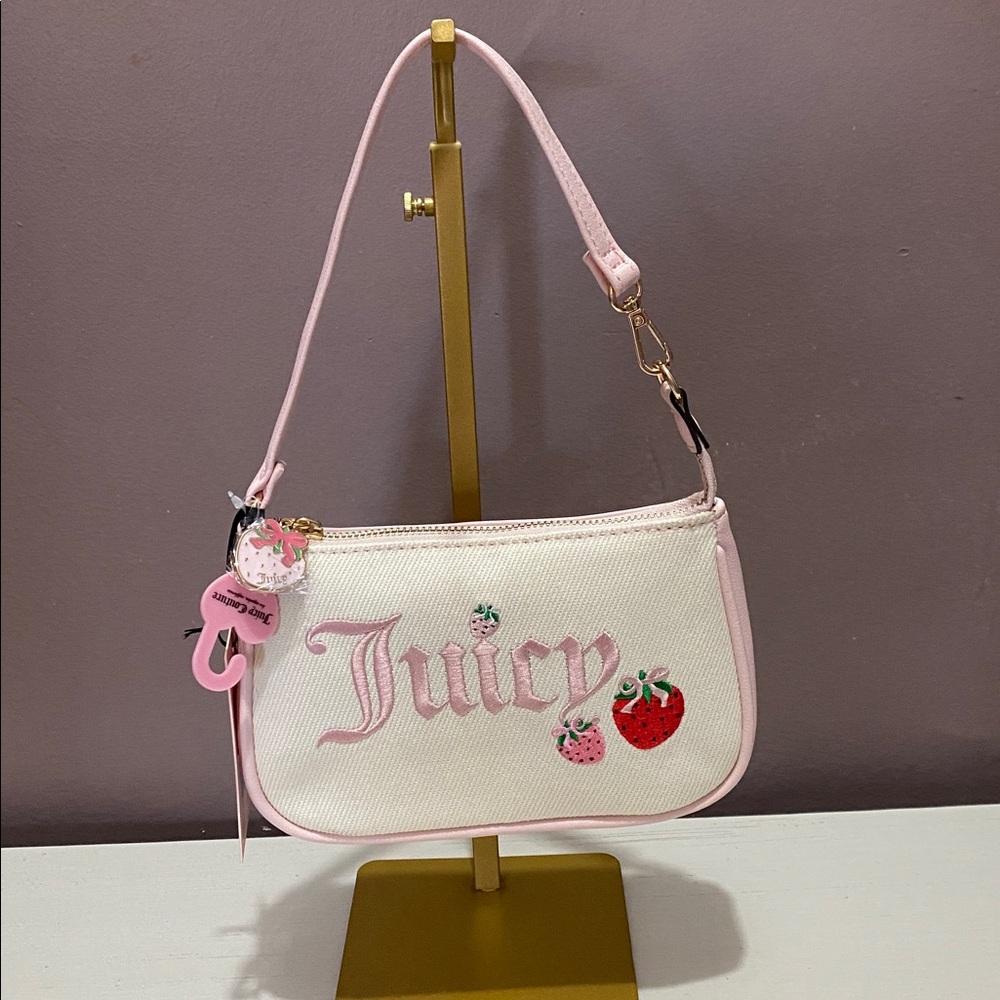 Juicy Couture Berry Strawberry Sweet Convertible Mini Wristlet Bag Natural Pink